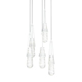 Hubbardton Forge 2023 White Clear Glass with White Threading (YJ) Long Link 5-Light Blown Glass Pendant