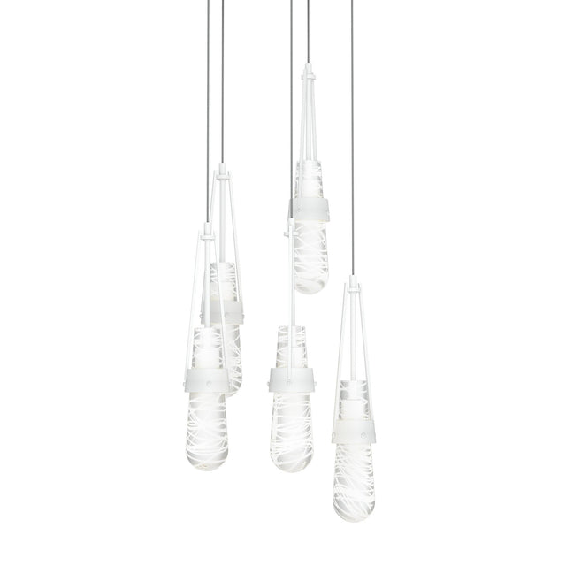 Hubbardton Forge 2023 White Clear Glass with White Threading (YJ) Long Link 5-Light Blown Glass Pendant