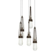 Hubbardton Forge 2023 Bronze Clear Bubble Glass (YG) Long Link 5-Light Blown Glass Pendant