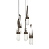 Hubbardton Forge 2023 Bronze Clear Bubble Glass (YG) Long Link 5-Light Blown Glass Pendant