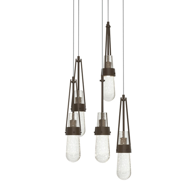 Hubbardton Forge 2023 Bronze Clear Bubble Glass (YG) Long Link 5-Light Blown Glass Pendant