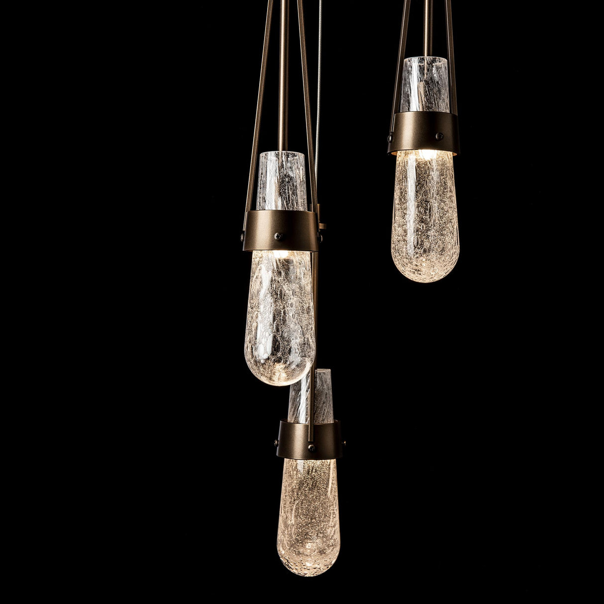 Hubbardton Forge 2023 Bronze Clear Bubble Glass (YG) Long Link 5-Light Blown Glass Pendant