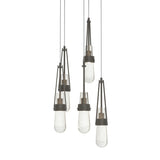 Hubbardton Forge 2023 Dark Smoke Clear Bubble Glass (YG) Long Link 5-Light Blown Glass Pendant