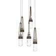 Hubbardton Forge 2023 Bronze Clear Glass with White Threading (YJ) Long Link 5-Light Blown Glass Pendant
