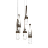 Hubbardton Forge 2023 Bronze Clear Glass with White Threading (YJ) Long Link 5-Light Blown Glass Pendant