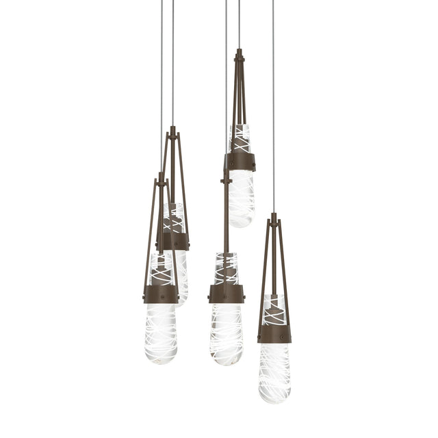 Hubbardton Forge 2023 Bronze Clear Glass with White Threading (YJ) Long Link 5-Light Blown Glass Pendant
