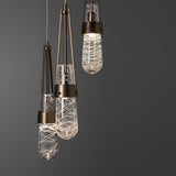 Hubbardton Forge 2023 Bronze Clear Glass with White Threading (YJ) Long Link 5-Light Blown Glass Pendant