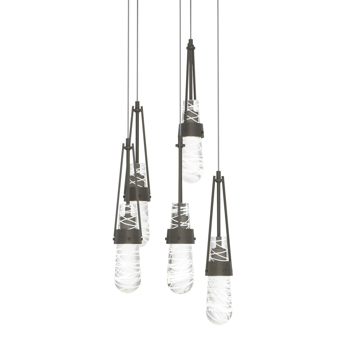 Hubbardton Forge 2023 Dark Smoke Clear Glass with White Threading (YJ) Long Link 5-Light Blown Glass Pendant