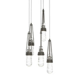 Hubbardton Forge 2023 Dark Smoke Clear Glass with White Threading (YJ) Long Link 5-Light Blown Glass Pendant