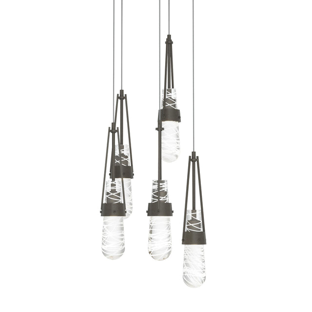 Hubbardton Forge 2023 Dark Smoke Clear Glass with White Threading (YJ) Long Link 5-Light Blown Glass Pendant