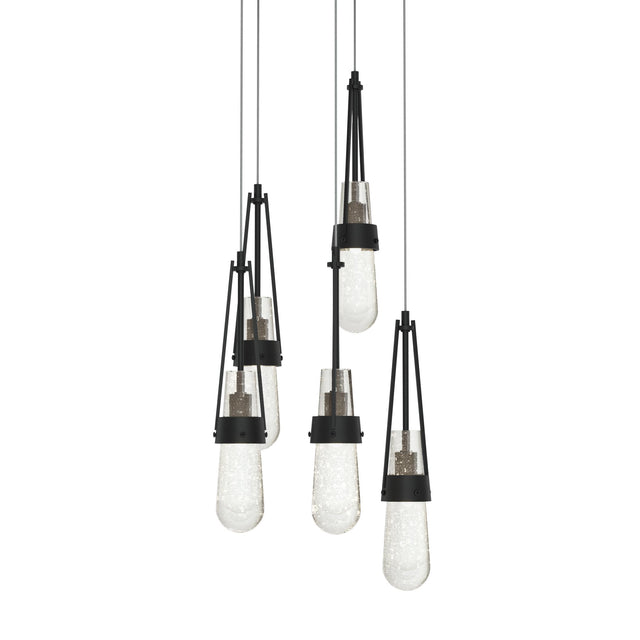 Hubbardton Forge 2023 Black Clear Bubble Glass (YG) Long Link 5-Light Blown Glass Pendant