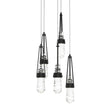 Hubbardton Forge 2023 Black Clear Glass with White Threading (YJ) Long Link 5-Light Blown Glass Pendant