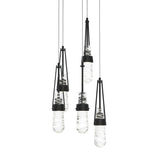Hubbardton Forge 2023 Black Clear Glass with White Threading (YJ) Long Link 5-Light Blown Glass Pendant