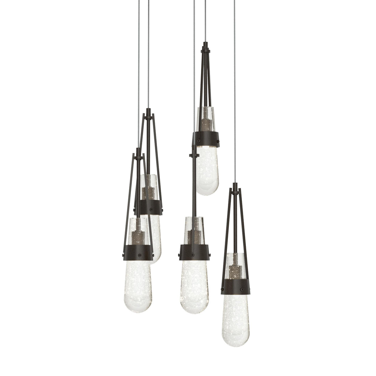 Hubbardton Forge 2023 Oil Rubbed Bronze Clear Bubble Glass (YG) Long Link 5-Light Blown Glass Pendant