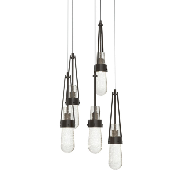 Hubbardton Forge 2023 Oil Rubbed Bronze Clear Bubble Glass (YG) Long Link 5-Light Blown Glass Pendant