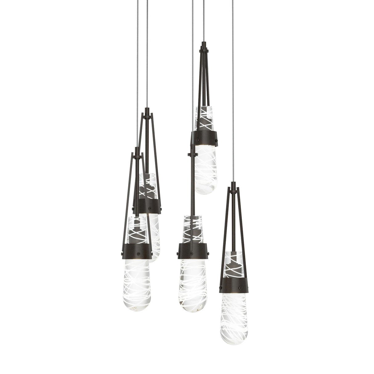 Hubbardton Forge 2023 Oil Rubbed Bronze Clear Glass with White Threading (YJ) Long Link 5-Light Blown Glass Pendant
