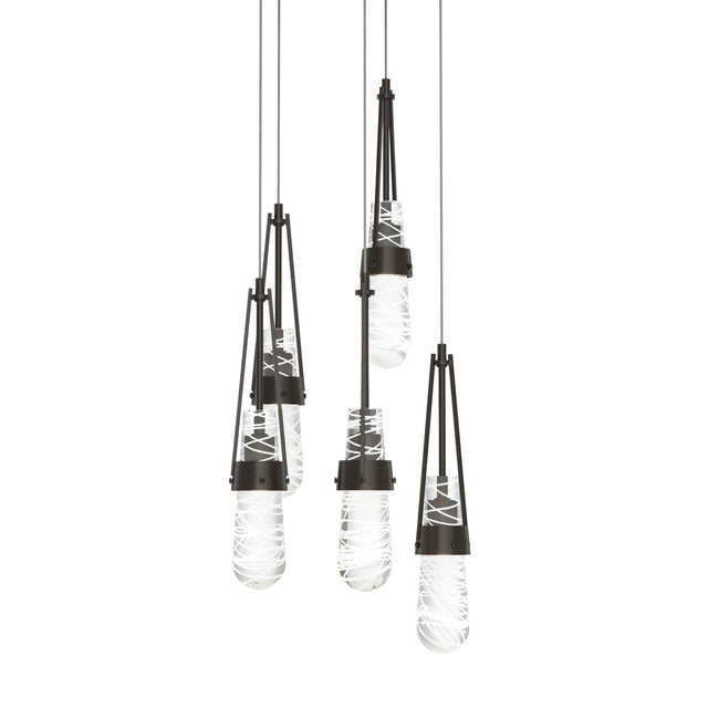 Hubbardton Forge 2023 Oil Rubbed Bronze Clear Glass with White Threading (YJ) Long Link 5-Light Blown Glass Pendant