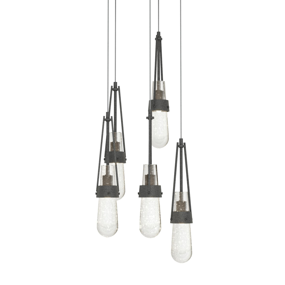 Hubbardton Forge 2023 Natural Iron Clear Bubble Glass (YG) Long Link 5-Light Blown Glass Pendant