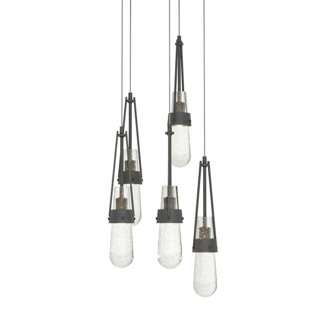 Hubbardton Forge 2023 Natural Iron Clear Bubble Glass (YG) Long Link 5-Light Blown Glass Pendant