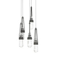 Hubbardton Forge 2023 Natural Iron Clear Glass with White Threading (YJ) Long Link 5-Light Blown Glass Pendant