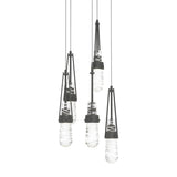 Hubbardton Forge 2023 Natural Iron Clear Glass with White Threading (YJ) Long Link 5-Light Blown Glass Pendant