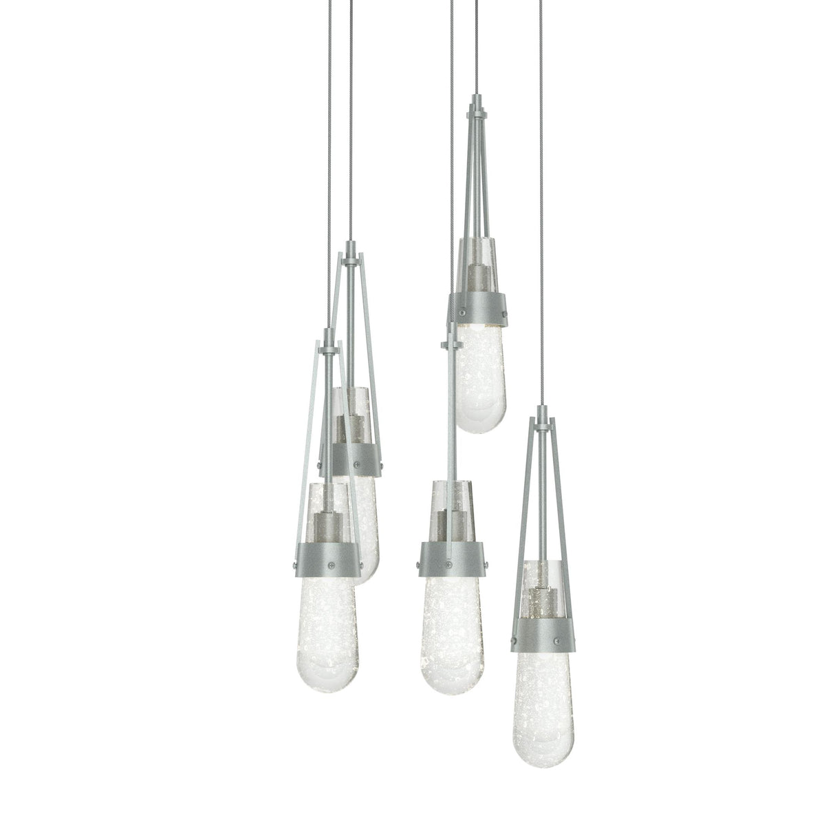 Hubbardton Forge 2023 Vintage Platinum Clear Bubble Glass (YG) Long Link 5-Light Blown Glass Pendant