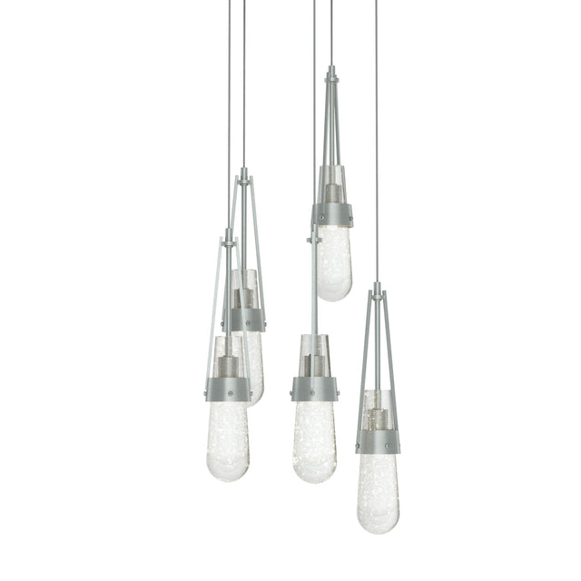 Hubbardton Forge 2023 Vintage Platinum Clear Bubble Glass (YG) Long Link 5-Light Blown Glass Pendant