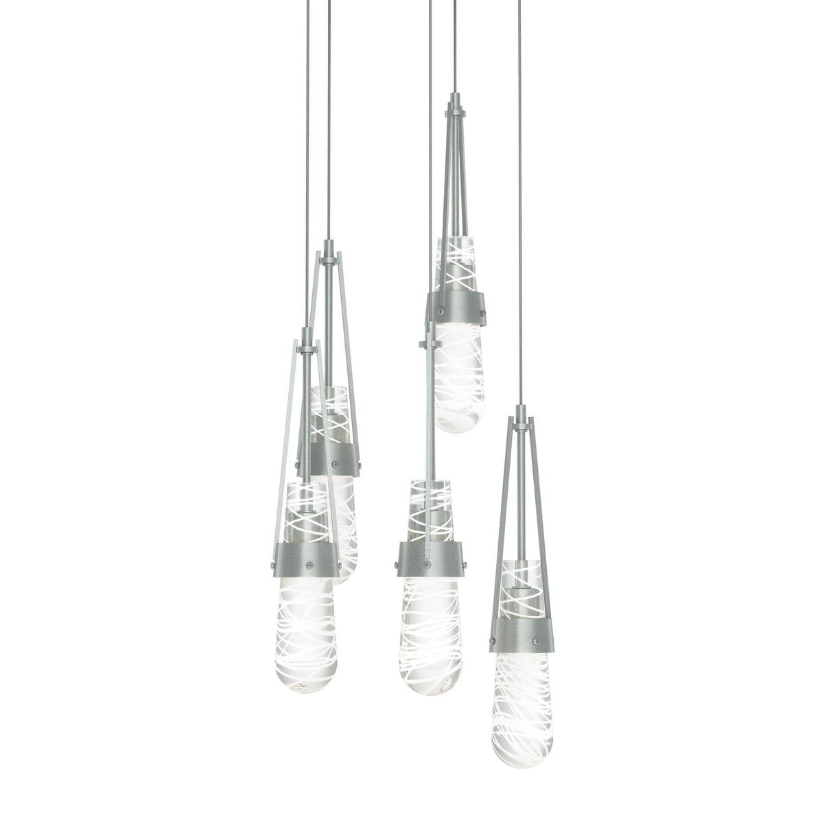 Hubbardton Forge 2023 Vintage Platinum Clear Glass with White Threading (YJ) Long Link 5-Light Blown Glass Pendant