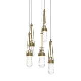 Hubbardton Forge 2023 Soft Gold Clear Glass with White Threading (YJ) Long Link 5-Light Blown Glass Pendant