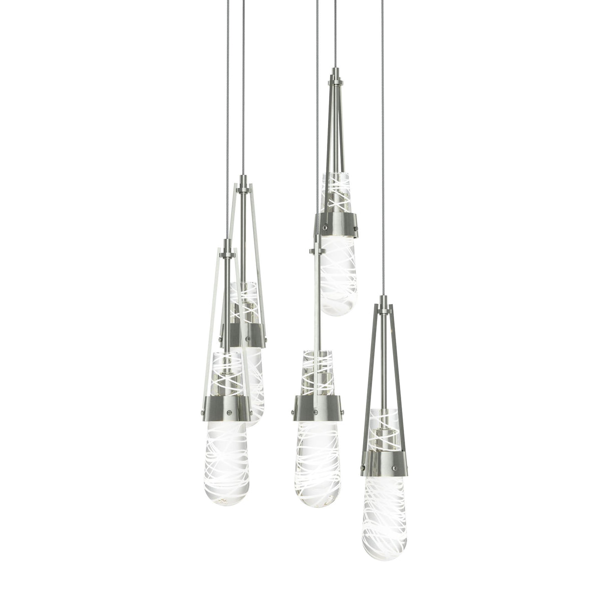 Hubbardton Forge 2023 Sterling Clear Glass with White Threading (YJ) Long Link 5-Light Blown Glass Pendant