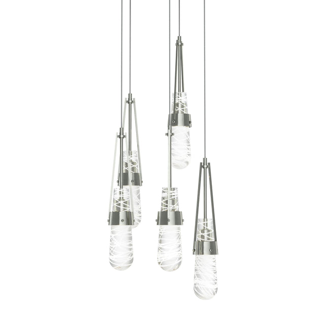 Hubbardton Forge 2023 Sterling Clear Glass with White Threading (YJ) Long Link 5-Light Blown Glass Pendant