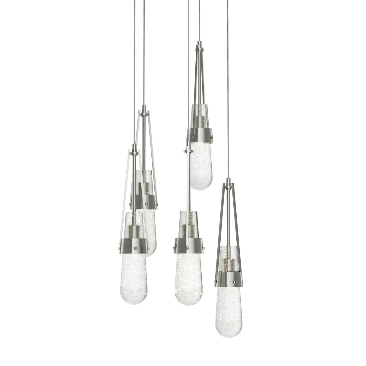 Hubbardton Forge 2023 Sterling Clear Bubble Glass (YG) Long Link 5-Light Blown Glass Pendant