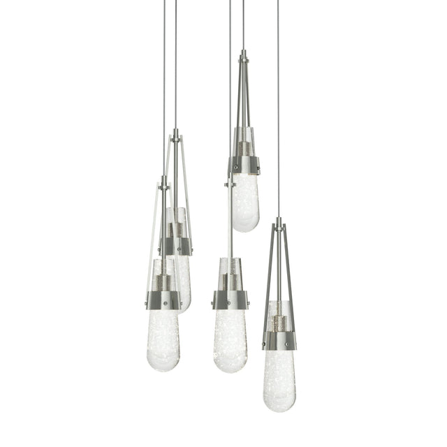 Hubbardton Forge 2023 Sterling Clear Bubble Glass (YG) Long Link 5-Light Blown Glass Pendant