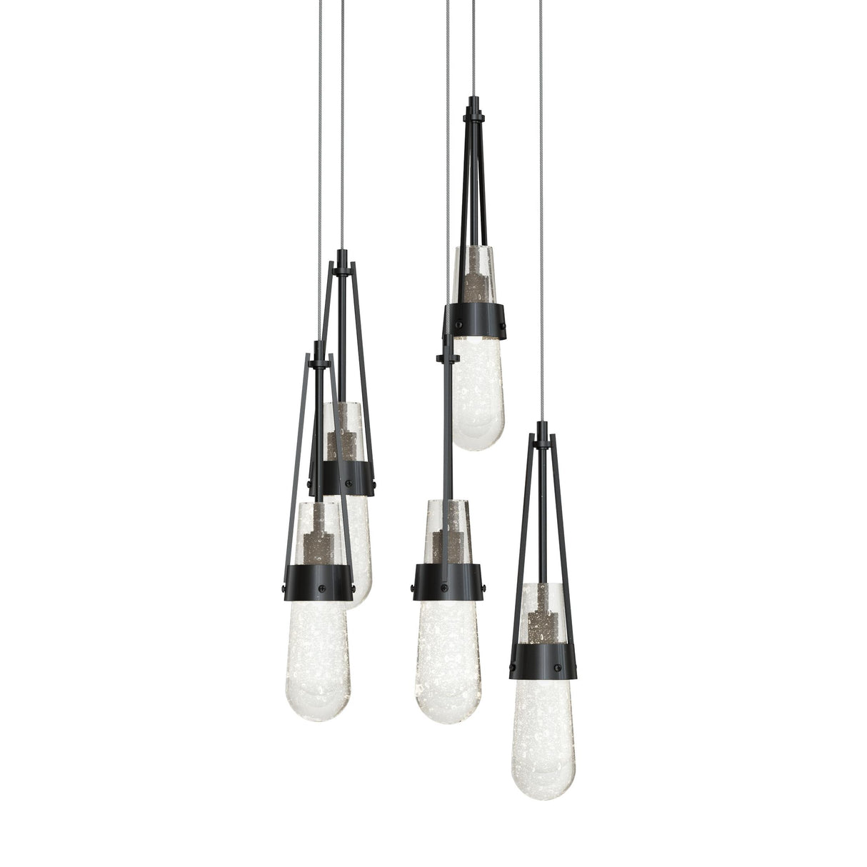 Hubbardton Forge 2023 Ink Clear Bubble Glass (YG) Long Link 5-Light Blown Glass Pendant