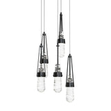 Hubbardton Forge 2023 Ink Clear Glass with White Threading (YJ) Long Link 5-Light Blown Glass Pendant