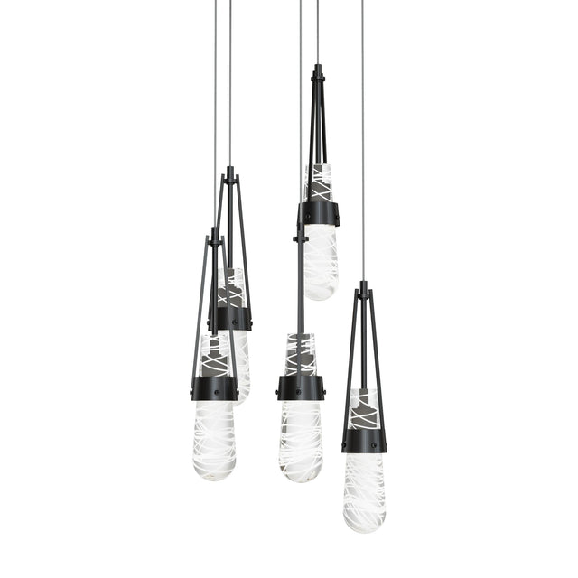 Hubbardton Forge 2023 Ink Clear Glass with White Threading (YJ) Long Link 5-Light Blown Glass Pendant