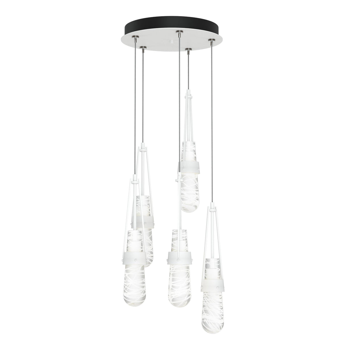 Hubbardton Forge 2023 White Clear Glass with White Threading (YJ) Standard Link 5-Light Blown Glass Pendant