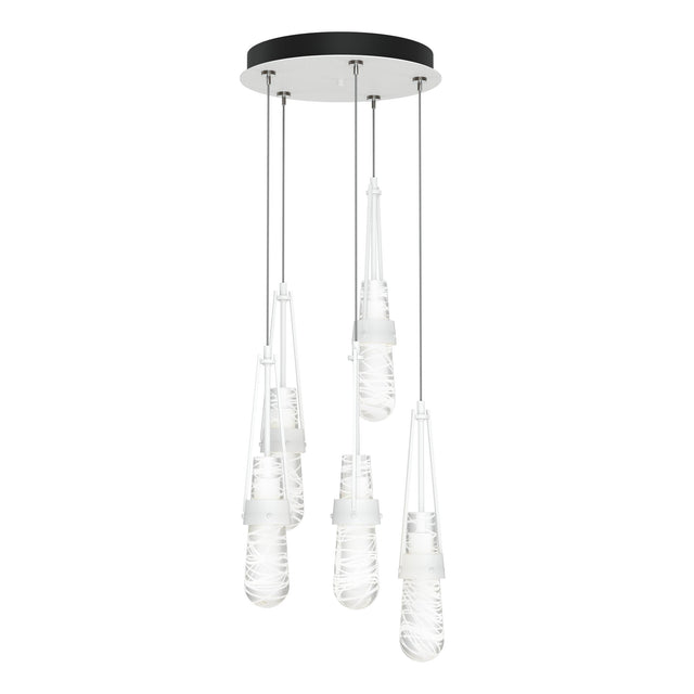 Hubbardton Forge 2023 White Clear Glass with White Threading (YJ) Standard Link 5-Light Blown Glass Pendant