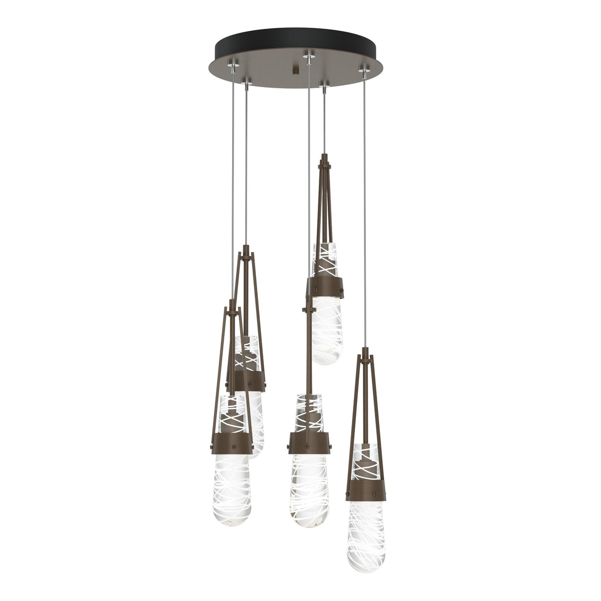 Hubbardton Forge 2023 Bronze Clear Glass with White Threading (YJ) Standard Link 5-Light Blown Glass Pendant