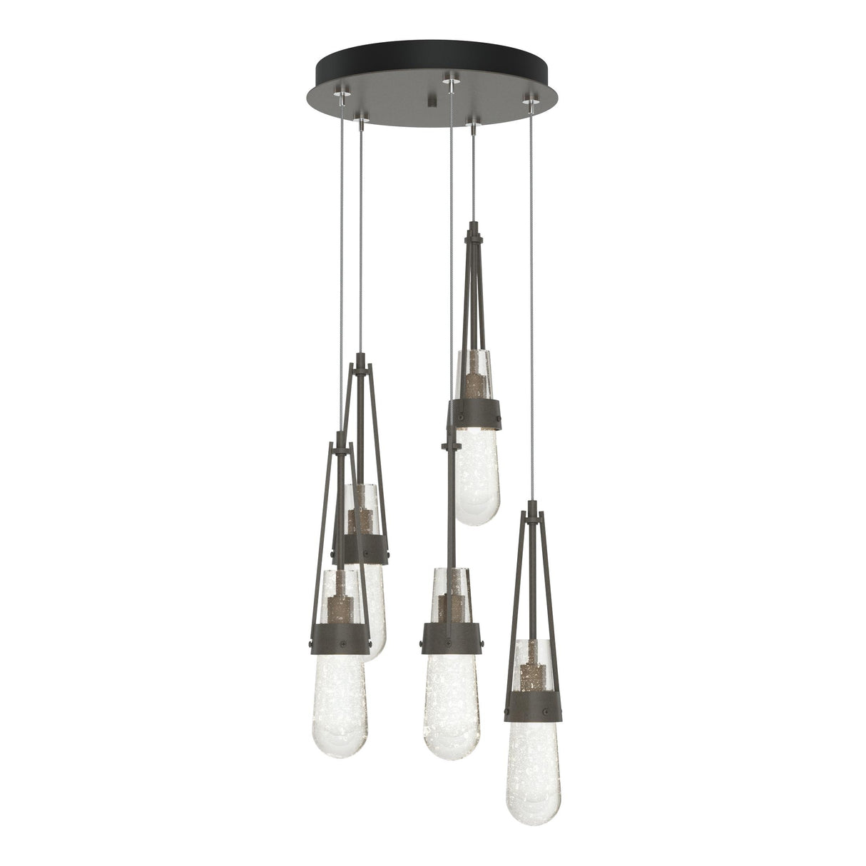 Hubbardton Forge 2023 Dark Smoke Clear Bubble Glass (YG) Standard Link 5-Light Blown Glass Pendant