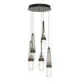 Hubbardton Forge 2023 Dark Smoke Clear Glass with White Threading (YJ) Standard Link 5-Light Blown Glass Pendant