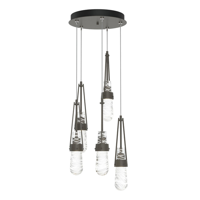 Hubbardton Forge 2023 Dark Smoke Clear Glass with White Threading (YJ) Standard Link 5-Light Blown Glass Pendant