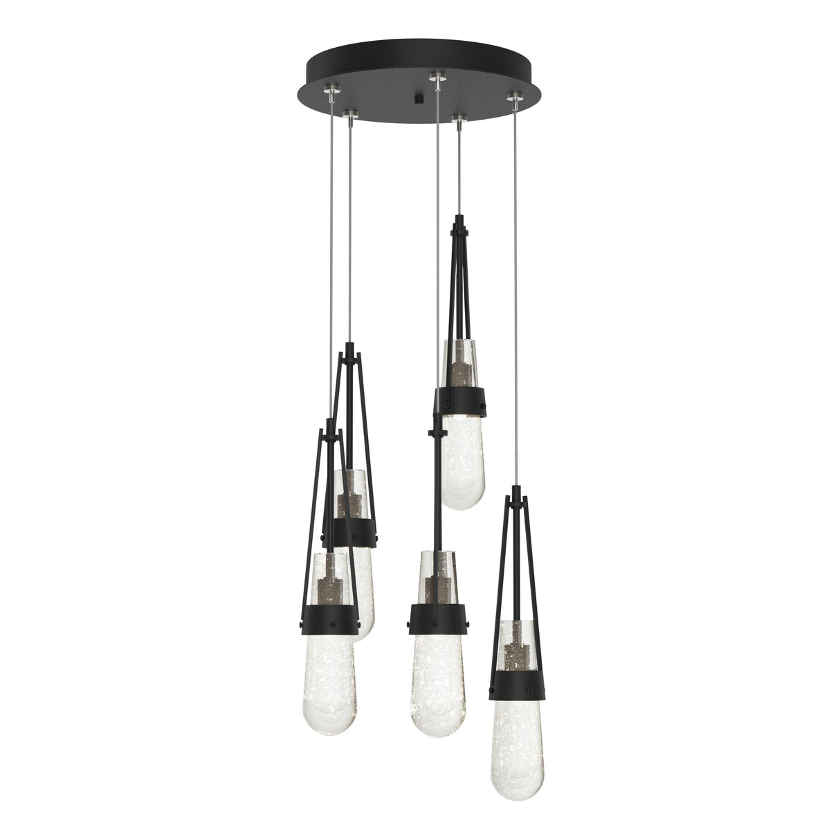 Hubbardton Forge 2023 Black Clear Bubble Glass (YG) Standard Link 5-Light Blown Glass Pendant