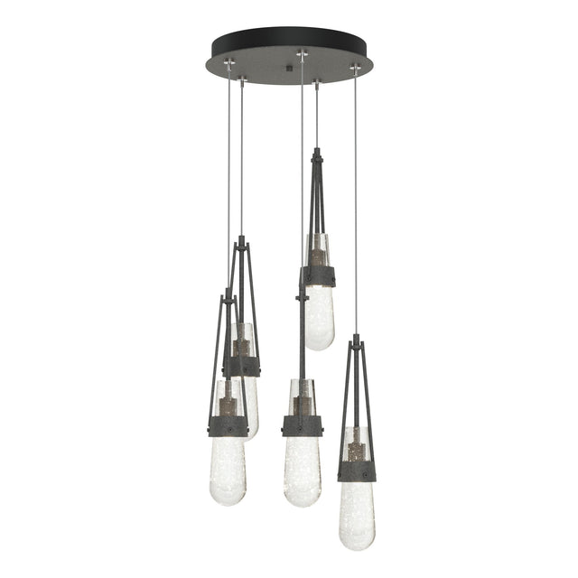 Hubbardton Forge 2023 Natural Iron Clear Bubble Glass (YG) Standard Link 5-Light Blown Glass Pendant