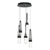 Hubbardton Forge 2023 Black Clear Glass with White Threading (YJ) Standard Link 5-Light Blown Glass Pendant