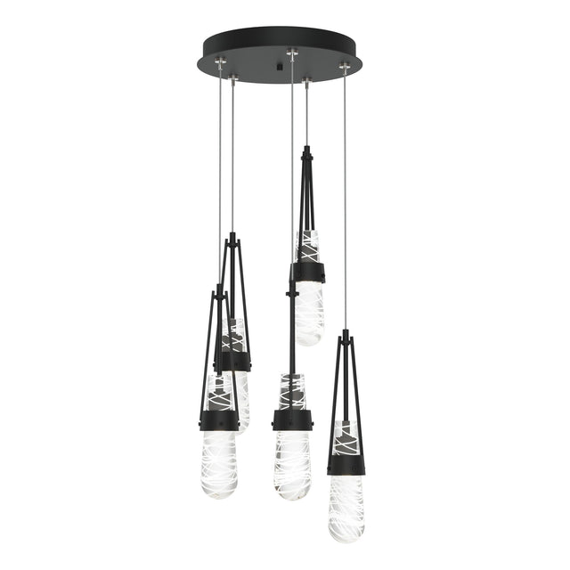 Hubbardton Forge 2023 Black Clear Glass with White Threading (YJ) Standard Link 5-Light Blown Glass Pendant