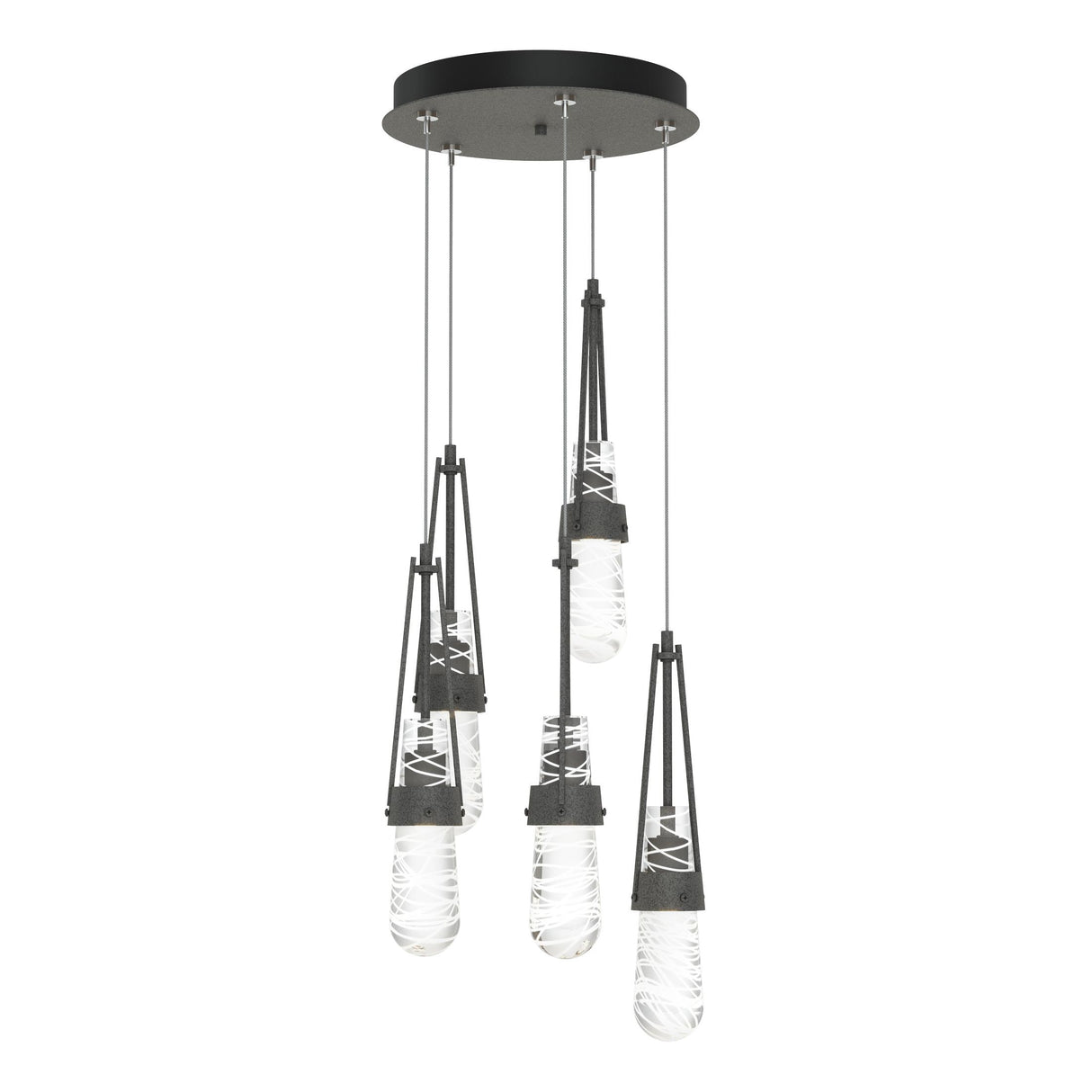 Hubbardton Forge 2023 Natural Iron Clear Glass with White Threading (YJ) Standard Link 5-Light Blown Glass Pendant