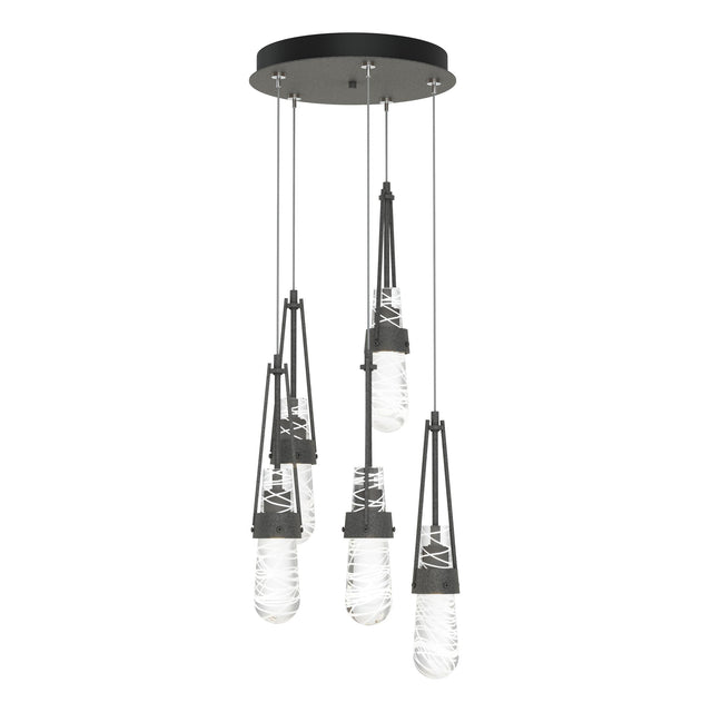 Hubbardton Forge 2023 Natural Iron Clear Glass with White Threading (YJ) Standard Link 5-Light Blown Glass Pendant