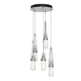 Hubbardton Forge 2023 Vintage Platinum Clear Bubble Glass (YG) Standard Link 5-Light Blown Glass Pendant