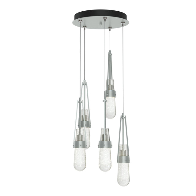 Hubbardton Forge 2023 Vintage Platinum Clear Bubble Glass (YG) Standard Link 5-Light Blown Glass Pendant
